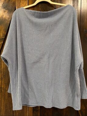 Gibsonlook Textured Knit Top XXL Blue Waffle Dolman Sleeve Casual Oversized